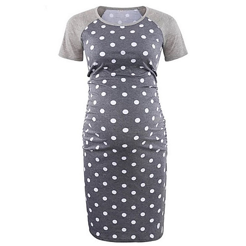 

Women's T Shirt Dress Knee Length Dress - Short Sleeves Polka Dot Floral Summer Casual 2020 Blue Gray S M L XL