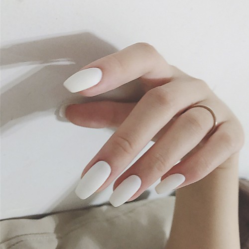 

24pcs Plastics Matte Creative False Nails Coffin Fake Nails Glue Stickers Press on False Nails Pure Matte Color Artificial Nails for Women and Girls (White)