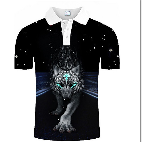 

Men's Graphic Animal Wolf Print Polo Daily Black