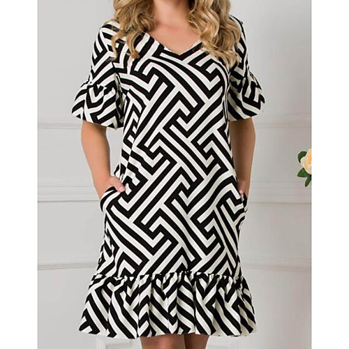 

Women's Shift Dress Knee Length Dress - Short Sleeves Geometric Summer Casual Daily 2020 Black M L XL XXL XXXL