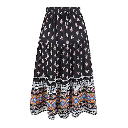 

Women's Swing Skirts - Floral White Black Yellow XS S M