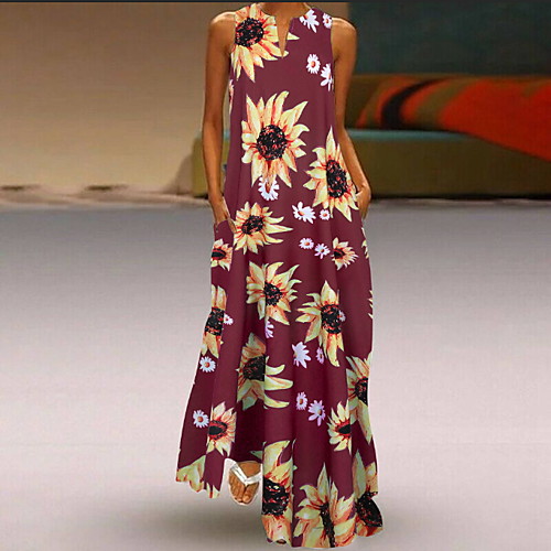 

Women's A-Line Dress Maxi long Dress - Sleeveless Floral Summer Casual 2020 Wine Black Blue S M L XL XXL XXXL XXXXL XXXXXL