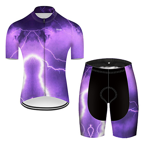 

21Grams Men's Short Sleeve Cycling Jersey with Shorts Violet Lightning Bike Breathable Sports Patterned Mountain Bike MTB Road Bike Cycling Clothing Apparel / Stretchy