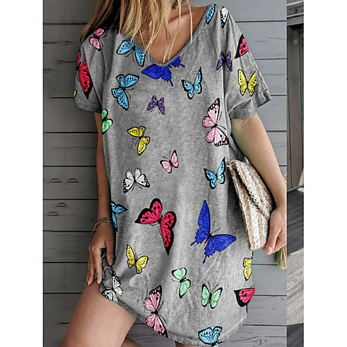 

Women's T Shirt Dress Short Mini Dress - Half Sleeve Print Summer Casual 2020 Gray S M L XL XXL