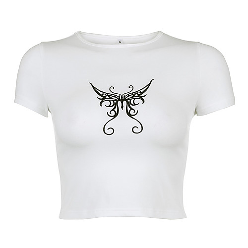 

Women's T-shirt Graphic Tops Round Neck Slim Daily Summer White S M L