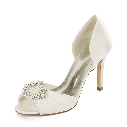 

Women's Wedding Shoes Stiletto Heel Peep Toe Sweet Wedding Party & Evening Satin Rhinestone Solid Colored Summer White Black Purple
