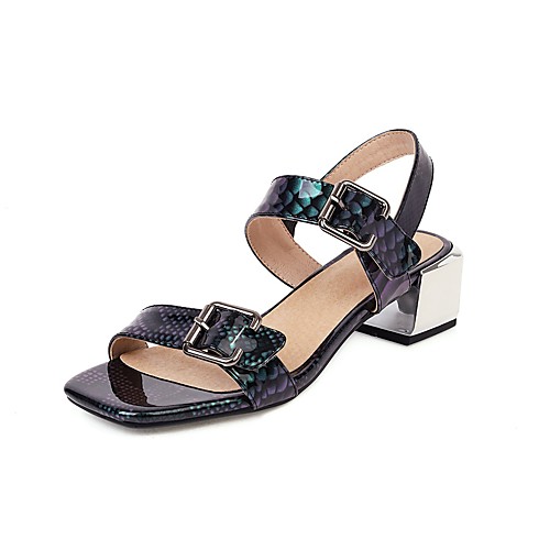 

Women's Sandals 2020 Summer Cuban Heel Open Toe Preppy Minimalism Daily Buckle Color Block PU Black / Yellow / Green