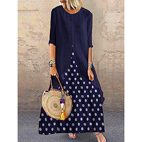 

Women's A-Line Dress Maxi long Dress - 3/4 Length Sleeve Polka Dot Summer Casual 2020 Black Red Blushing Pink Navy Blue M L XL XXL XXXL XXXXL