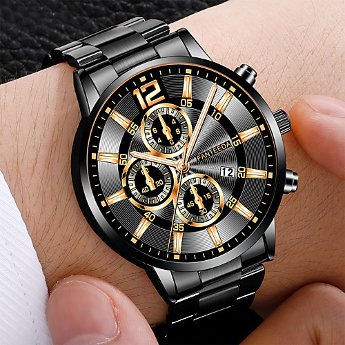 

Men's Steel Band Watches Quartz Modern Style Stylish Stainless Steel Black / Blue / Silver Calendar / date / day Casual Watch Cool Analog Fashion Big Face - Black / Silver BlackGloden WhiteGolden