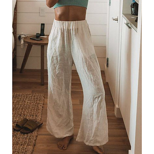 

Women's Basic Daily Wide Leg Pants - Solid Colored White Black Blue S / M / L