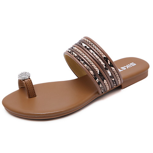 

Women's Sandals Summer Flat Heel Round Toe Daily PU Almond / Black / Brown