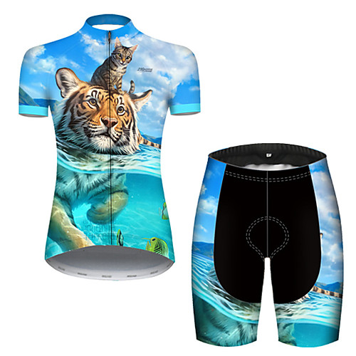 

21Grams Women's Short Sleeve Cycling Jersey with Shorts Nylon Polyester Blue Animal Tiger Bike Clothing Suit Breathable 3D Pad Quick Dry Ultraviolet Resistant Reflective Strips Sports Animal Mountain