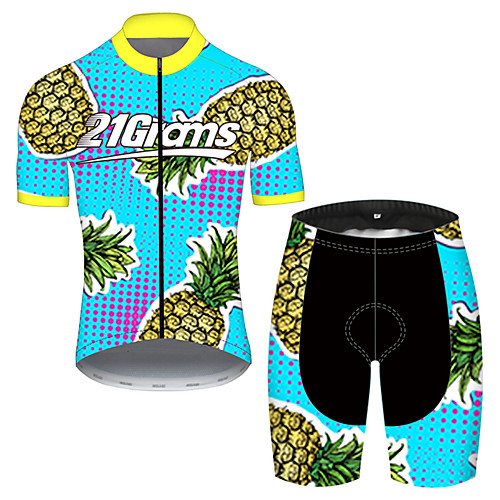 

21Grams Men's Short Sleeve Cycling Jersey with Shorts Nylon Polyester BlueYellow Gradient Fruit Pineapple Bike Clothing Suit Breathable 3D Pad Quick Dry Ultraviolet Resistant Reflective Strips Sports