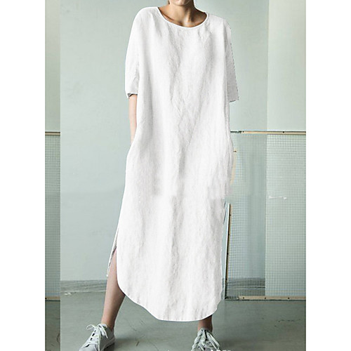 

Women's Shift Dress Midi Dress White Black Khaki Green Dark Gray Gray Light Blue Short Sleeve Solid Color Summer Round Neck Hot Casual 2021 S M L XL XXL 3XL 4XL 5XL