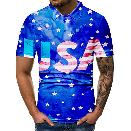 

Men's Polo Graphic National Flag Print Short Sleeve Daily Tops Basic Blue