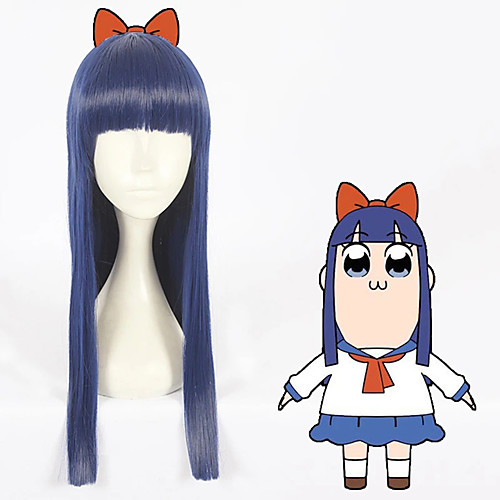 

Cosplay Wig Pipimi POP TEAM EPIC Straight Cosplay Asymmetrical Neat Bang With Bangs Wig Medium Length Blue Synthetic Hair 24 inch Women's Anime Cosplay Women Blue