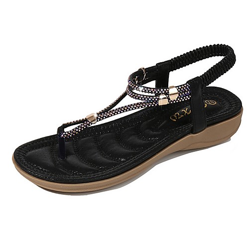 

Women's Sandals Boho Bohemia Beach Flip-Flops Flat Heel Open Toe Flat Sandals Daily PU Black Champagne Gold