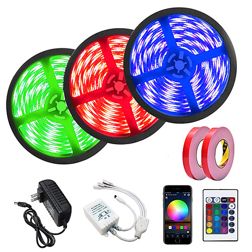 

ZDM 3x5M RGB Strip Lights Smart Lights 450 LEDs 5050 SMD 10mm 1 24Keys Remote Controller WiFi Controller 1x5m Double-sided Tape 1 set RGB APP Control Cuttable Linkable 12 V / Self-adhesive