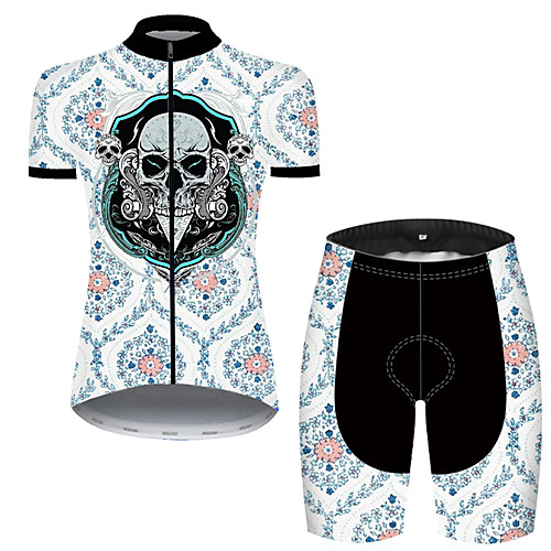 

21Grams Women's Short Sleeve Cycling Jersey with Shorts Nylon Polyester Black / Blue Skull Floral Botanical Bike Clothing Suit Breathable 3D Pad Quick Dry Ultraviolet Resistant Reflective Strips