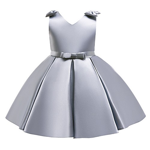 

Princess / Ball Gown Knee Length Wedding / Party Flower Girl Dresses - Satin Sleeveless V Neck with Bow(s) / Pleats