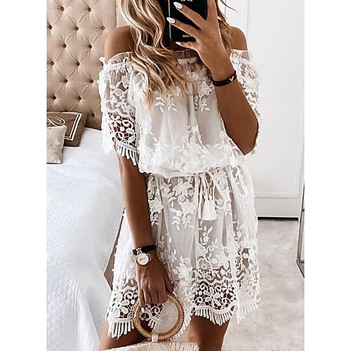 

Women's A-Line Dress Short Mini Dress - Short Sleeves Floral Summer Casual Chinoiserie 2020 White S M L XL