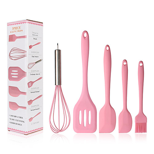 

5 Pcs Silicone Cooking Utensils Sets Whisk Spatula Pastry Brush Slotted Turner Heat Resistant Baking Cooking Utensil Tool Set