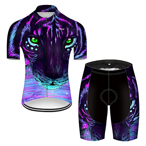 

21Grams Men's Short Sleeve Cycling Jersey with Shorts Nylon Polyester Black / Blue Gradient Animal Tiger Bike Clothing Suit Breathable 3D Pad Quick Dry Ultraviolet Resistant Reflective Strips Sports