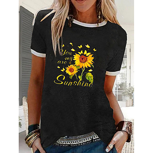 

Women's T-shirt Floral Sun Flower Tops - Print Round Neck Basic Daily Black M L XL 2XL 3XL