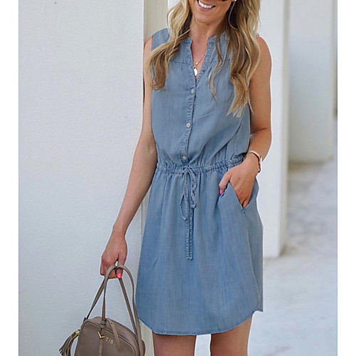 

Women's A-Line Dress Short Mini Dress - Sleeveless Solid Color Summer Casual 2020 Light Blue S M L XL