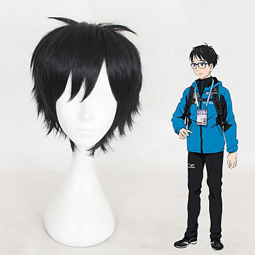 

Cosplay Wig Yuri Katsuki Yuri on Ice Straight Cosplay Short Bob Wig Short Black Synthetic Hair 12 inch Men's Anime Cosplay Cool Black