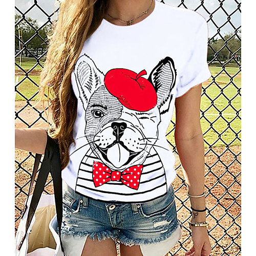 

Women's Tops Graphic T-shirt - Print Round Neck Basic Daily Spring Summer White XS S M L XL 2XL 3XL 4XL