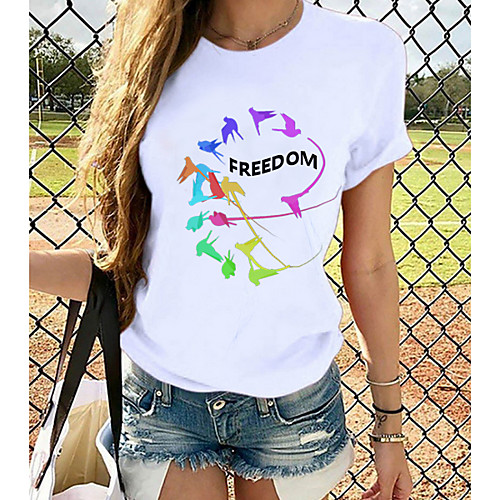 

Women's Tops Graphic T-shirt - Print Round Neck Basic Daily Spring Summer White XS S M L XL 2XL 3XL 4XL