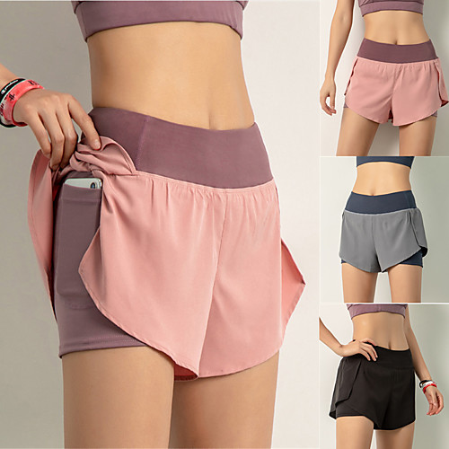 

Women's High Waist Running Shorts 2 in 1 Elastic Waistband Fashion Black Pink Dusty Blue Spandex Yoga Running Fitness Shorts Bottoms Sport Activewear Lightweight Breathable Quick Dry Tummy Control
