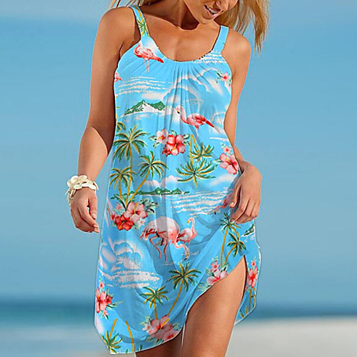 

Women's Shift Dress Knee Length Dress - Sleeveless Floral Print Summer Casual Daily 2020 Blue M L XL XXL XXXL
