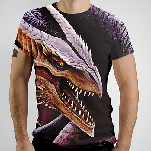 

Men's T shirt Graphic Animal Print Short Sleeve Daily Tops Basic Black