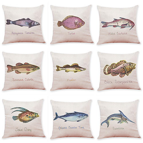 

9 pcs Linen Pillow Cover Creative Hand-painted Fish Linen Pillow Case Car Pillow Cushion Sofa Pillow Pillow Office Nap Pillow