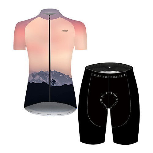 

21Grams Women's Short Sleeve Cycling Jersey with Shorts Nylon Polyester Pink 3D Gradient Bike Clothing Suit Breathable 3D Pad Quick Dry Ultraviolet Resistant Reflective Strips Sports 3D Mountain Bike