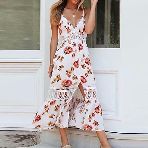 

Women's A-Line Dress Midi Dress - Sleeveless Floral Summer Casual 2020 White S M L