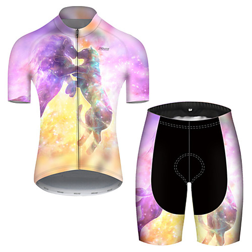 

21Grams Men's Short Sleeve Cycling Jersey with Shorts Nylon Polyester Violet Galaxy Animal Lion Bike Clothing Suit Breathable 3D Pad Quick Dry Ultraviolet Resistant Reflective Strips Sports Galaxy