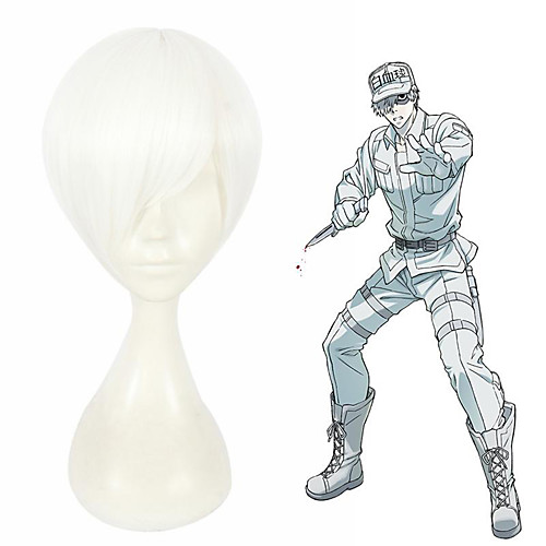 

Cosplay Wig Neutrophil Cells at Work Straight Cosplay Asymmetrical With Bangs Wig Short White Synthetic Hair 12 inch Men's Anime Cosplay Cool White