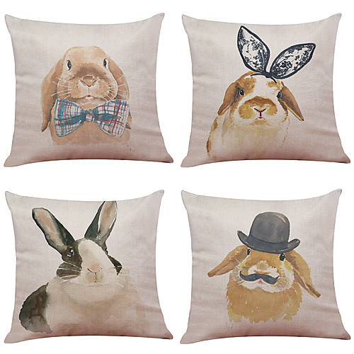 

4 pcs Linen Pillow Cover Cute Bunny Linen Pillow Case Car Pillow Cushion Sofa Pillow Pillow Office Nap Pillowshion Sofa Pillow Pillow Office Nap Pillow