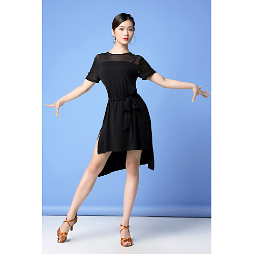 

Latin Dance Dress Split Women's Training Performance Short Sleeve Natural Modal Tulle