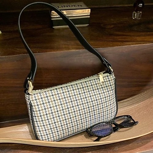 

Women's Zipper Polyester Top Handle Bag Lattice Beige