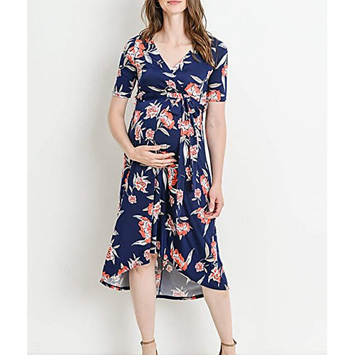 

Women's A-Line Dress Midi Dress - Short Sleeves Floral Summer Boho 2020 Blue Blushing Pink Gray S M L XL XXL