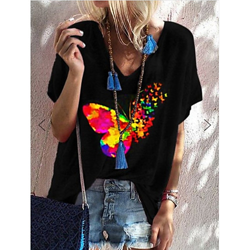 

Women's T-shirt Animal Butterfly Tops - Print V Neck Daily Black Blue Blushing Pink S M L XL 2XL 3XL 4XL 5XL
