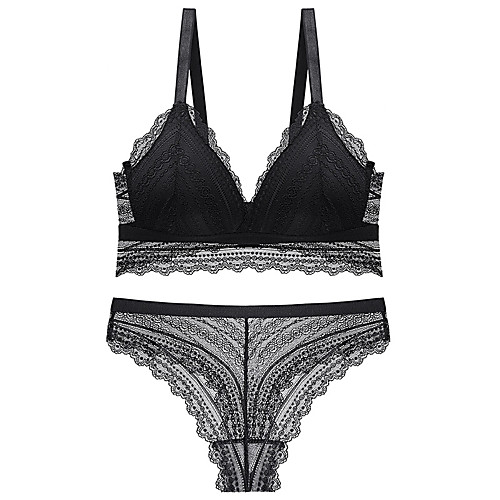

Women's Wireless Lace Bras 3/4 Cup Bra & Panty Set White Black Blue