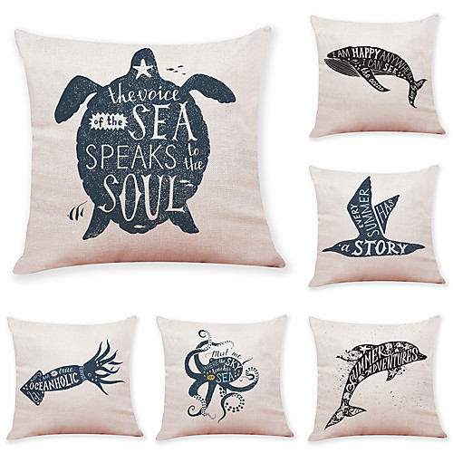 

6 Pcs Linen Pillow Cover Marine Animal Linen Pillow Cases Car Pillow Cushions Sofa Pillows Office Nap Pillows