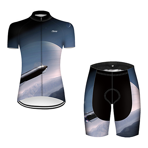 

21Grams Women's Short Sleeve Cycling Jersey with Shorts Nylon Polyester Black / Blue 3D Gradient Rocket Bike Clothing Suit Breathable 3D Pad Quick Dry Ultraviolet Resistant Reflective Strips Sports 3D