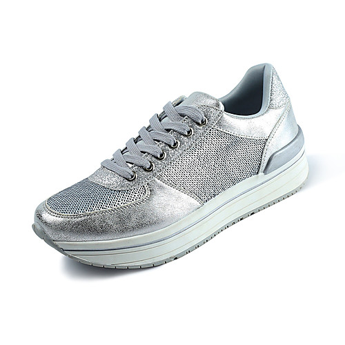 

Women's Trainers / Athletic Shoes 2020 Summer / Fall Flat Heel Round Toe Casual Sweet Athletic PU Walking Shoes Black / Silver