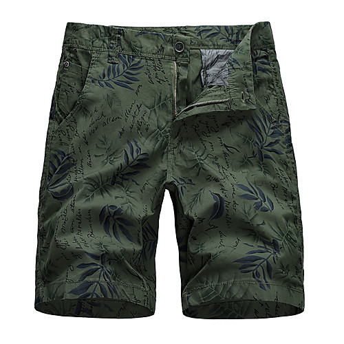 

Men's Basic Breathable Cotton Slim Daily Holiday Chinos Shorts Pants Plants Knee Length Print Black Army Green Khaki / Summer